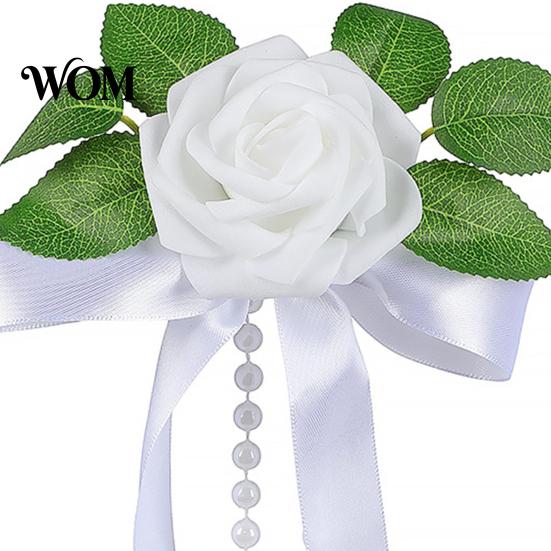 Cost Effective Wedding Decor Artificial White Rose Car Decoration, Door Handle & Rearview Mirror Flower Bouquet Decoration with Satin Ribbon