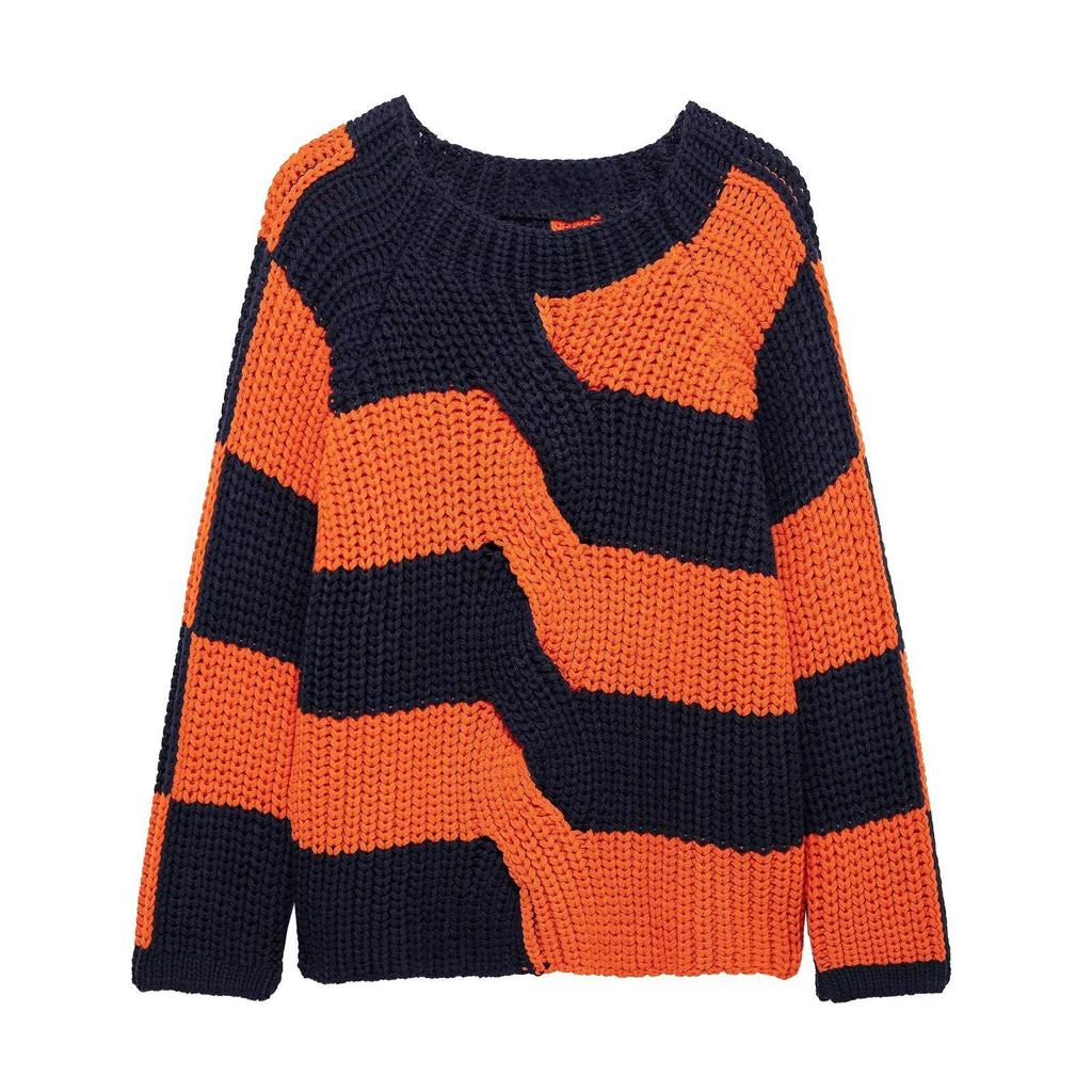 2025 Spring Women's Striped Patchwork Loose Knit Sweater Top