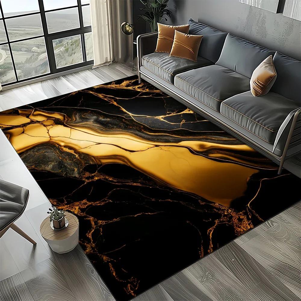 Modern Art Fashion Marble Black White Gold Stone Carpet Rug for Living Room Bedroom Home Sofa Decoration,Non-slip Floor Mat