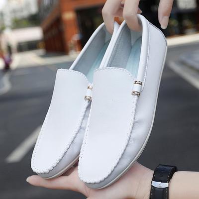 Doudou Schuhe Britische neue Sommer weiße lässige kleine Lederschuhe faule weiche Sohle Fahrerschuhe