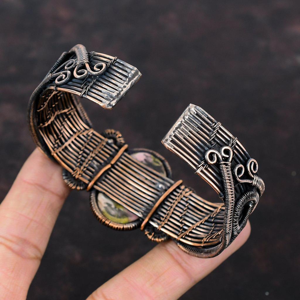 Copper Pink Opal Bangle Copper Wire Wrapped Gemstone Cuff Bracelet Adjustable Bangle Copper Jewelry Gift For Mom Handmade Brand New Bracelet