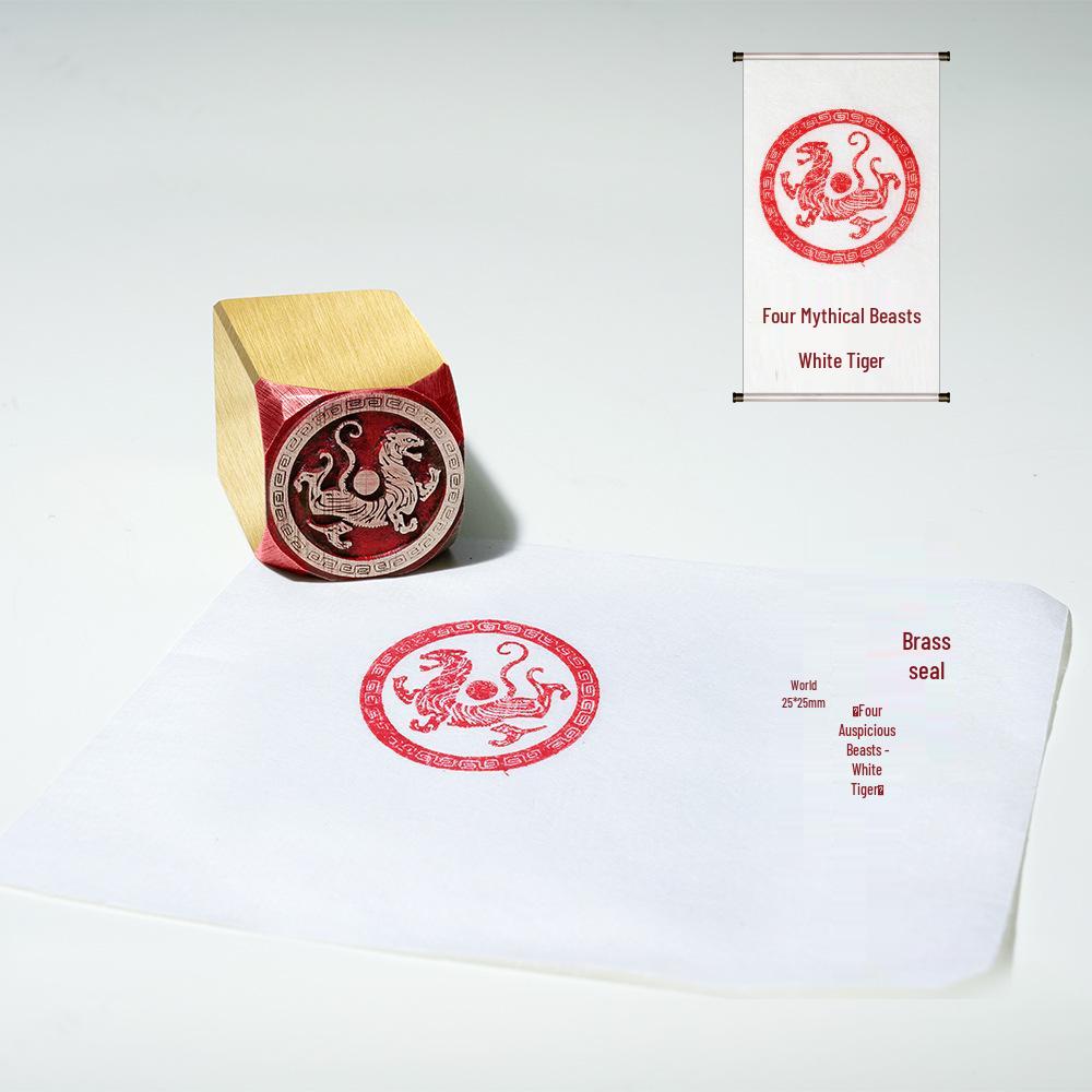 

Four Auspicious Beasts - Custom Engraved Brass Seal for Calligraphy & Art 2.5x2.5x4cm