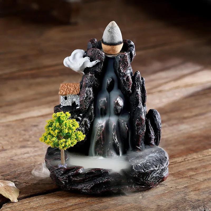Creative Backflow Incense Holder Resin High Mountain Waterfall Incense Cones Burner Aromatherapy Ornament Zen Home Decoration