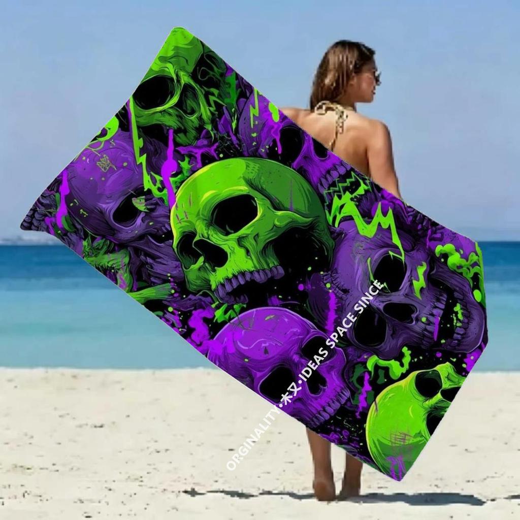 Neon Goth Skulls Beach Towel Patterned Sunscreen And Windproof Suitable For Swimming Pool Camping Travel