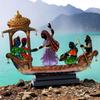 Ethnic Tribal Boat with Dancing Musicians Showpiece - 15x18 Inch Home Décor with Wooden Base - Gift for Housewarming, Festivals, Weddings