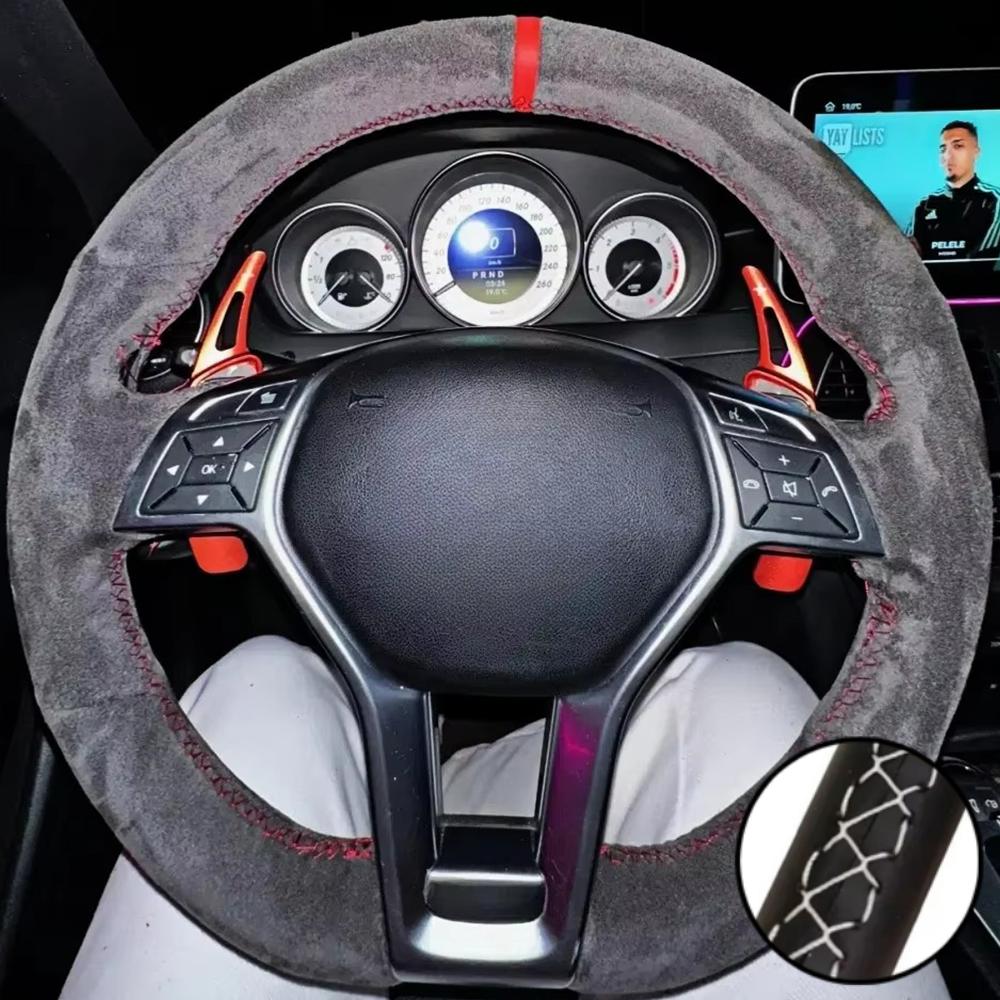 Hand Stitched Soft Suede Leather Steering Wheel Cover For Mercedes Benz A45 AMG W176 C63 W204 CLA C117 CLS S-Model 2011-2016