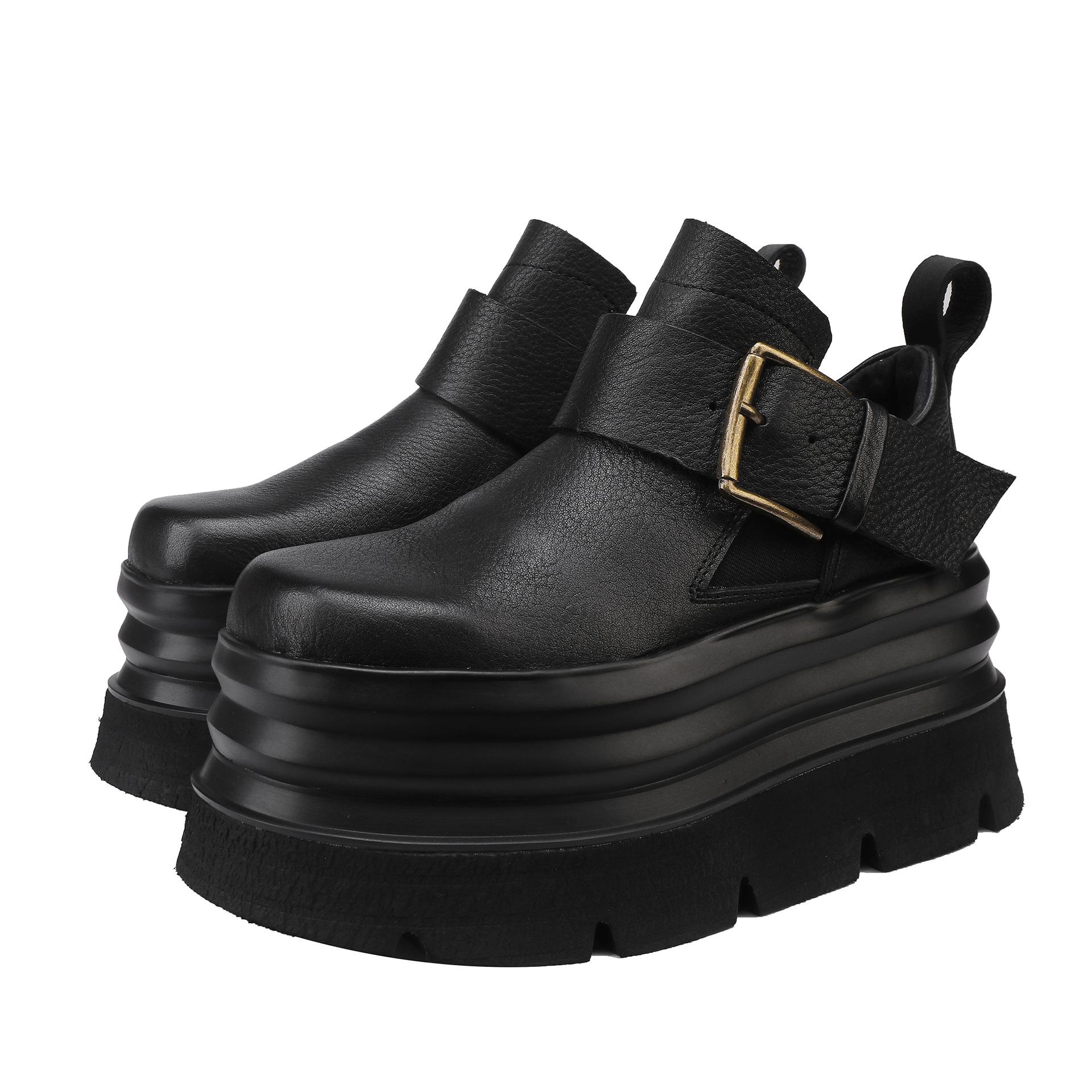 

Johnature Туфли на платформе Винтажная натуральная кожа Высокие каблуки Женская обувь Легкая обувь, увеличивающая рост 40 чёрный