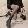 Meia-calça Preta Transparente com Forro de Fleece de Cintura Alta para Mulheres - Look Perna de Fora Outono/Inverno