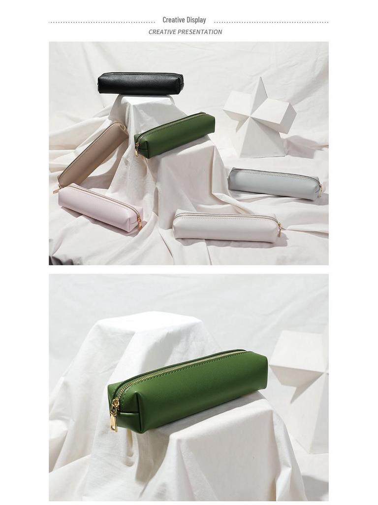 Korean Style Retro Unisex PU Leather Pencil Case for Students