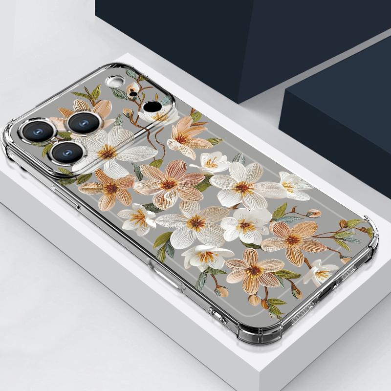 Floral Flower Patterned Silicone Phone Case For iPhone 17 Pro Max 16 15 14 Pro Max 13 12 Pro 11 Shockproof Soft TPU Clear Cover