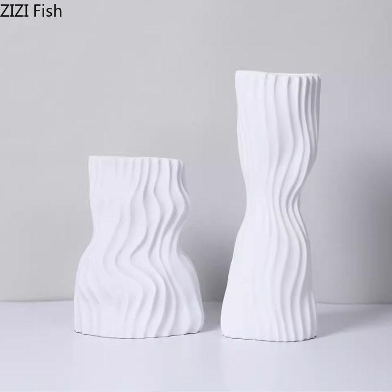 Wavy Stripes Wrinkle Vase Flower Pots Desk Decoration Flower Arrangement Modern Resin Crafts Floral Vases Room Aesthetic Decor