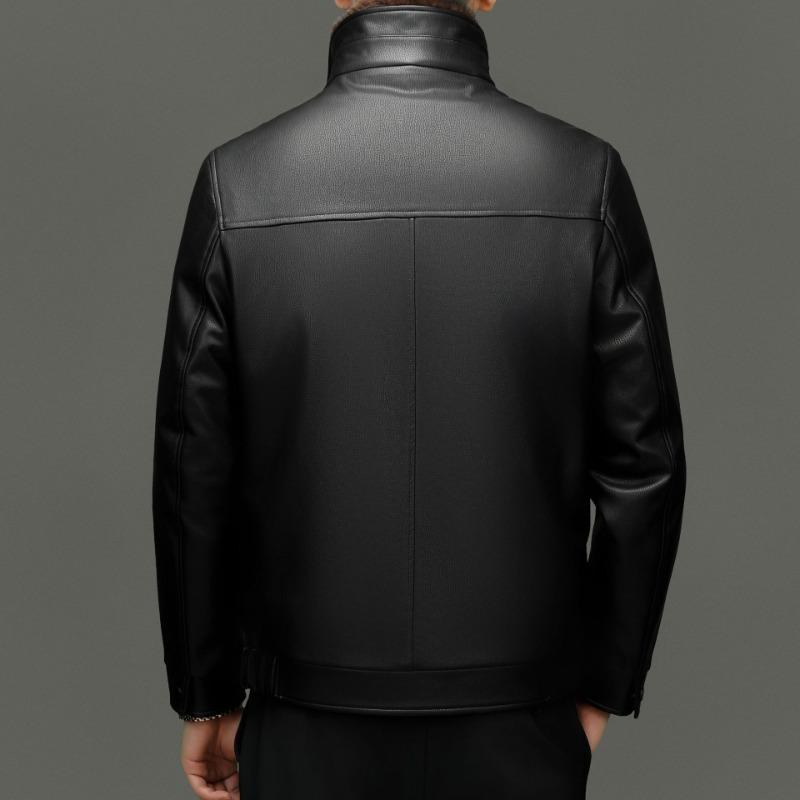 Men's Down Leather Jacket Men's Winter Jacket Genuine Leather Plus Velvet Thickened Removable Liner Fashionable Warm Dad Clothes