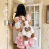 Cute Bowknot Plush Rabbit Backpack Realistic Long Fur Bunny Doll Cartoon Stuffed Animal Bag