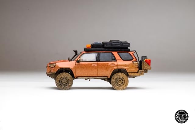 FREESTYLE Gaincorp Products Scale Toyota 4Runner Widebody Overland DiecastTalk Custom Inferno Orange Finished Model 1/64 (Muddy) DTG0018-ORM