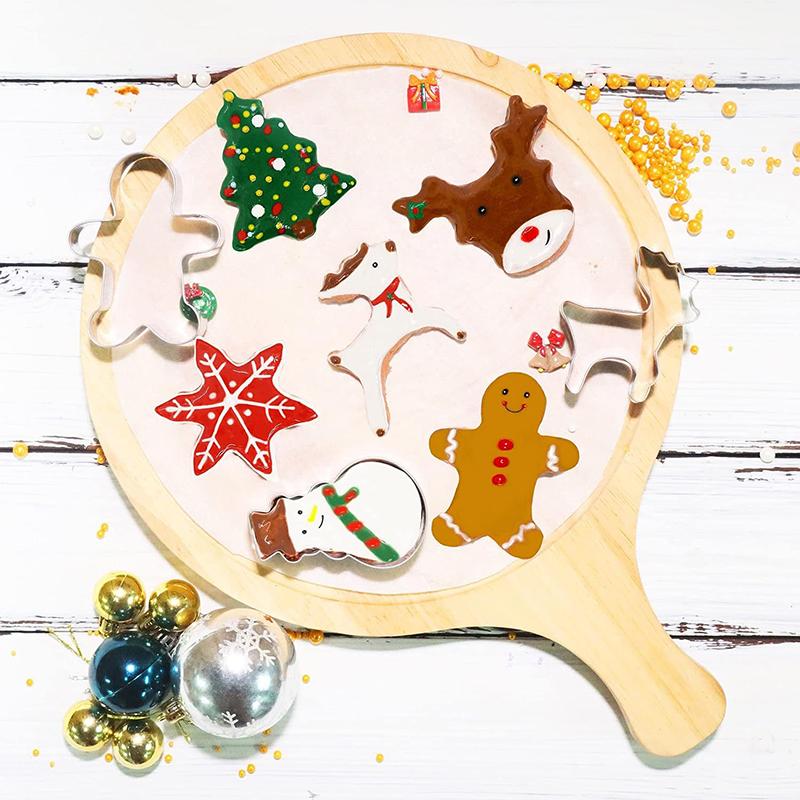 6pcs Christmas DIY Cookie Mould Stamped Stainless Steel Cookie Cutter Xmas Party Homemade Cookie Mould Baking Supplies Navidad