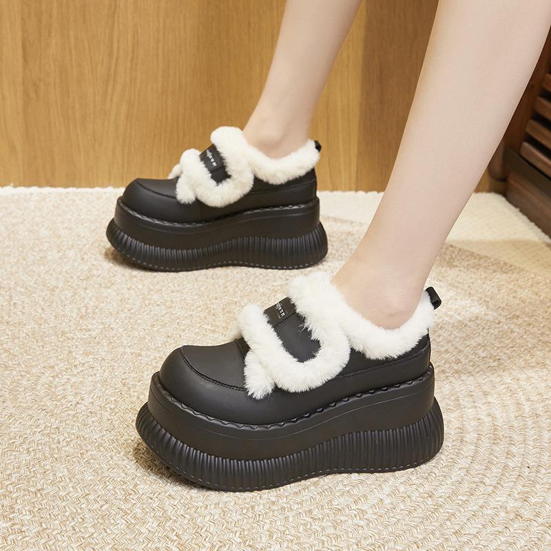Platform-soled Loafers for Women's 2025 Autumn and Winter New White Versatile Inner Height-increasing Women's Shoes with Plush Warm Fluffy Shoes F