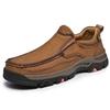 Men's Thick Sole Wear-Resistant Leather Hiking Loafers - Slip-On Casual Shoes
