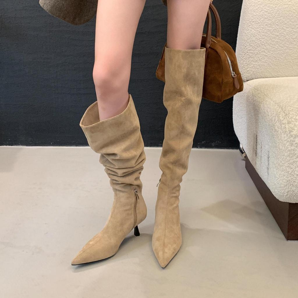 2025 Autumn and Winter New Fashion Versatile Versatile But Knee Long Tube Stacking Boots Thin Heel High Heel Western Cowboy Boots Women