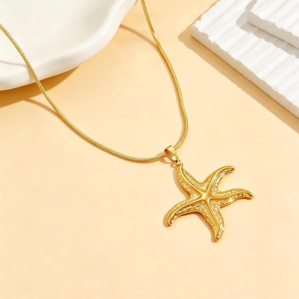 18K Gold Plated Stainless Steel Starfish Pendant Necklace