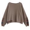 2024 Autumn/Winter Plus Size Retro Ethnic Applique Cotton Knit Women's Loose Round Neck Pullover