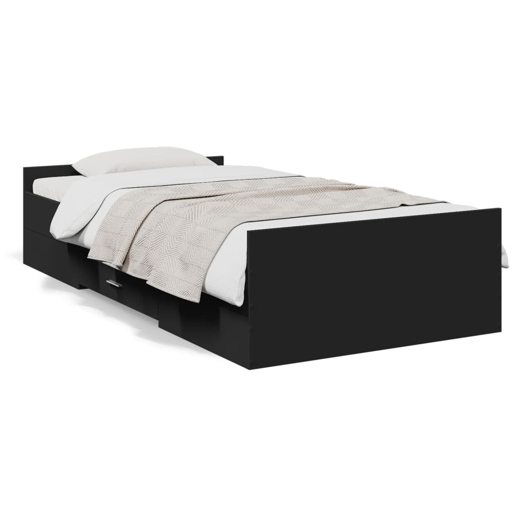 Bed Frame with Drawers Black 75 x 190 cm Particleboard