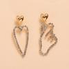 Heart-Shaped Asymmetrical Rhinestone Earrings - Elegant, Colorfast Design with Quality Guarantee