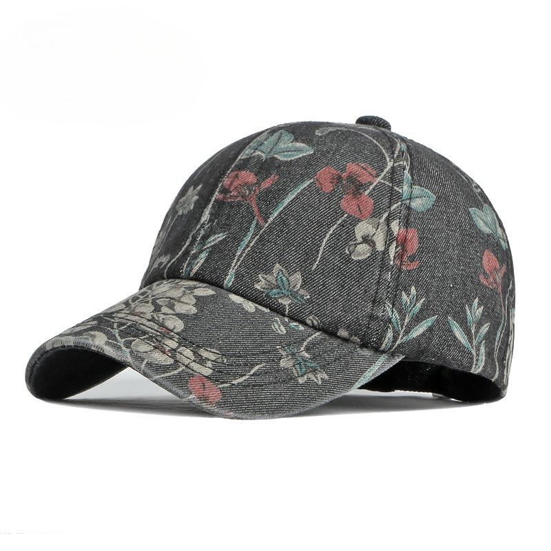 Vintage Ethnic Floral Print Denim Baseball Cap Women Summer Sun Protection Washed Cotton Soft Top Peaked Hat Casual Dad Cap