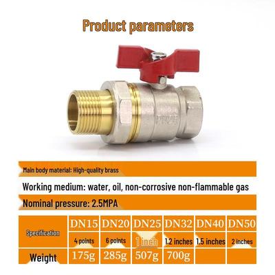 Thickened Brass DN32 Copper Ball Valve, Male & Female Threads, 1-Inch Valve with Union