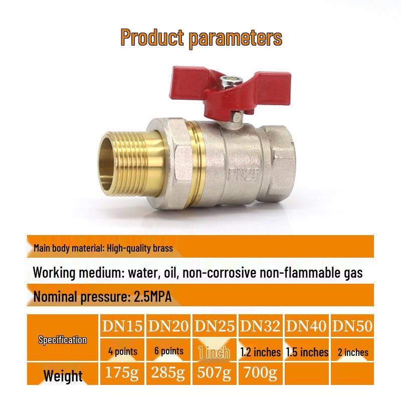 Thickened Brass DN32 Copper Ball Valve, Male & Female Threads, 1-Inch Valve with Union