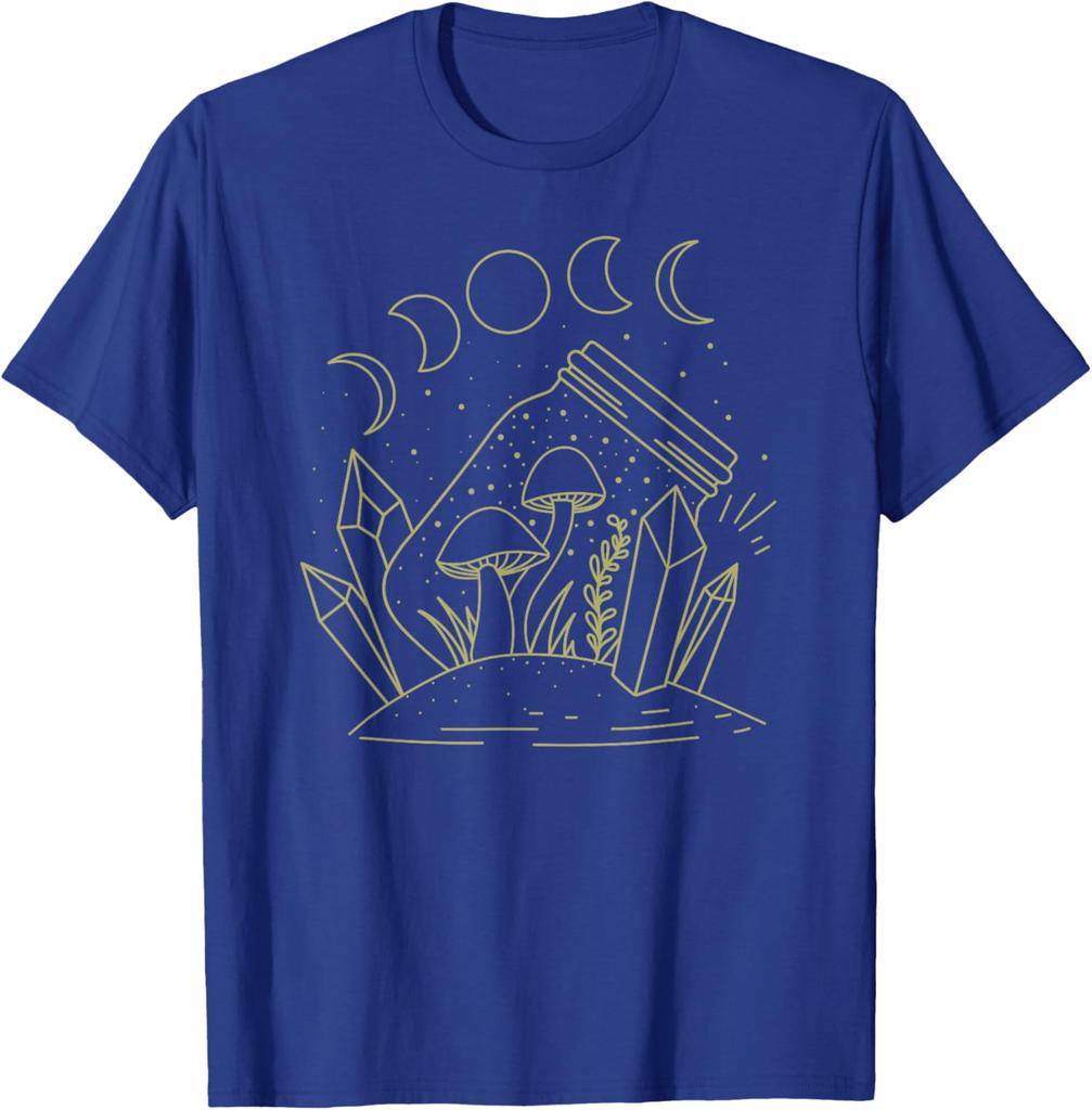 Mushroom Moon Jar Witchcraft Celestial Graphic Tee Cottagecore Casual Cotton T-Shirt