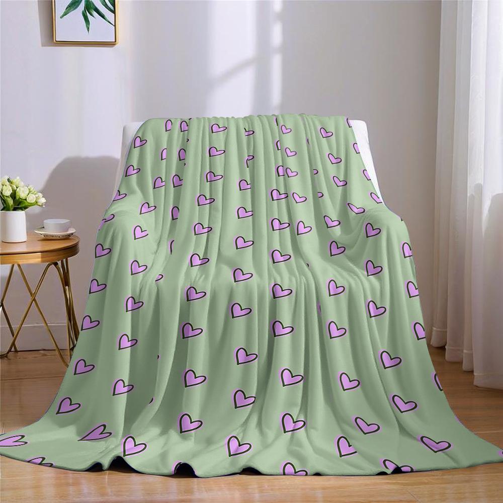 Mint Pink Heart Line Flannel Blanket Warm Soft Halloween Christmas Couch Warm Cozy Decorative Decor Gift for All Season