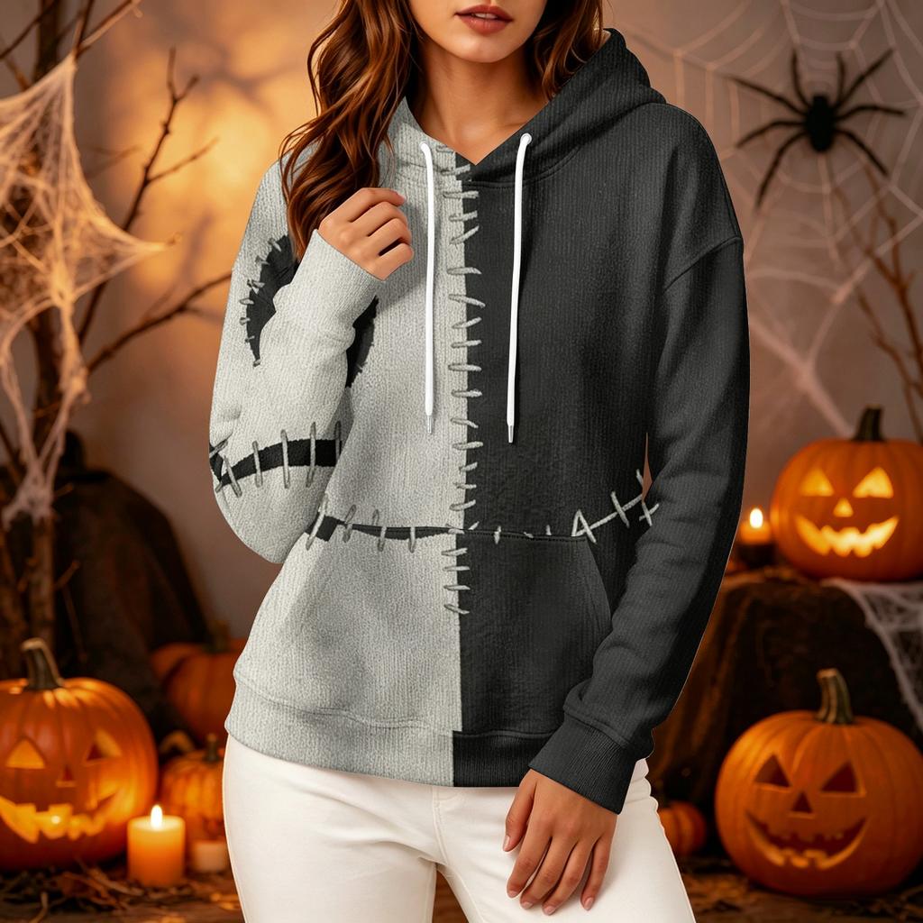 Women's Long Sleeve Halloween Printed Hoodie for Festive Party Wear
