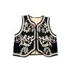 Retro Corduroy Lambswool Vest with Heavy Embroidery and Shoulder Pads - European and American Style