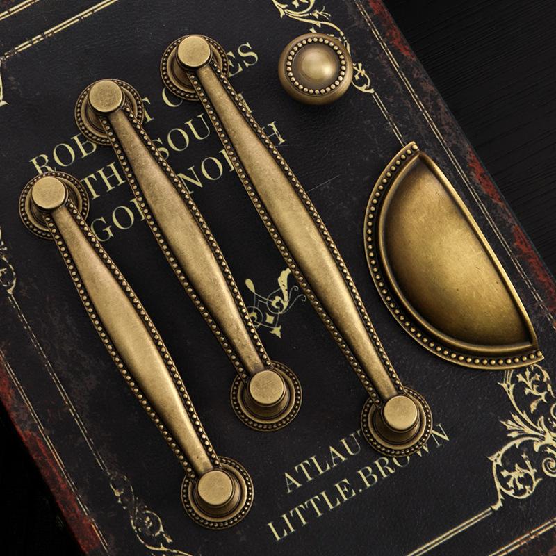Bronze Color Brass Handle Retro Style Durable Antibacterial for Cabinet Door Drawer Handle Home Decoration