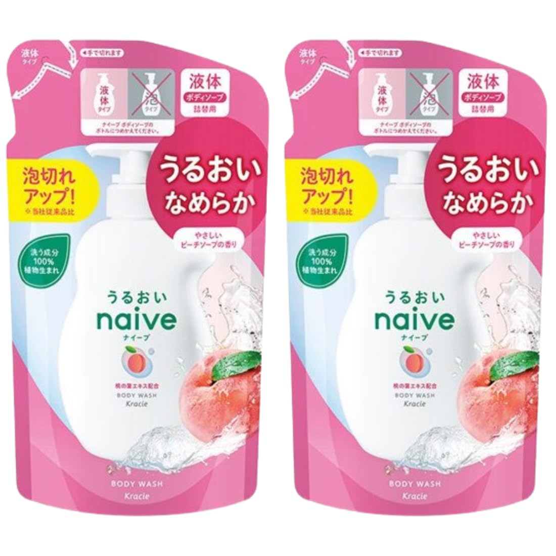 () Naive Peach Soap Scent Refill 360mL Body Soap Liquid with Peach Leaf Extract (2)