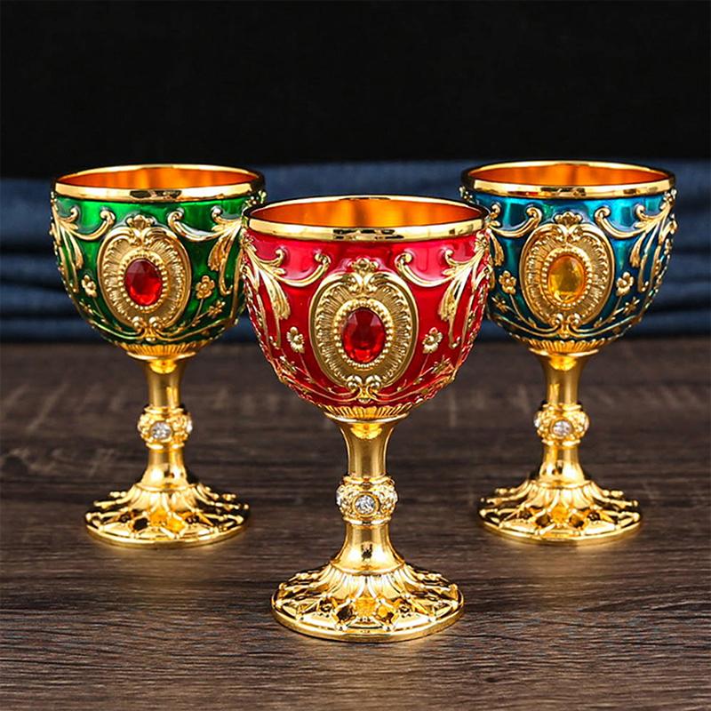 1pc Timeless Embossed Metal Chalice Goblet Vintage Wine Champagne Liqueur Cup Perfect For Bars Restaurants Home Decor