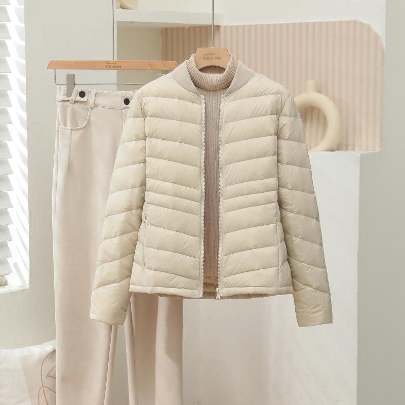 Autumn and winter light down jacket women's short baseball collar light and warm white duck down thin ribs jacket tide
