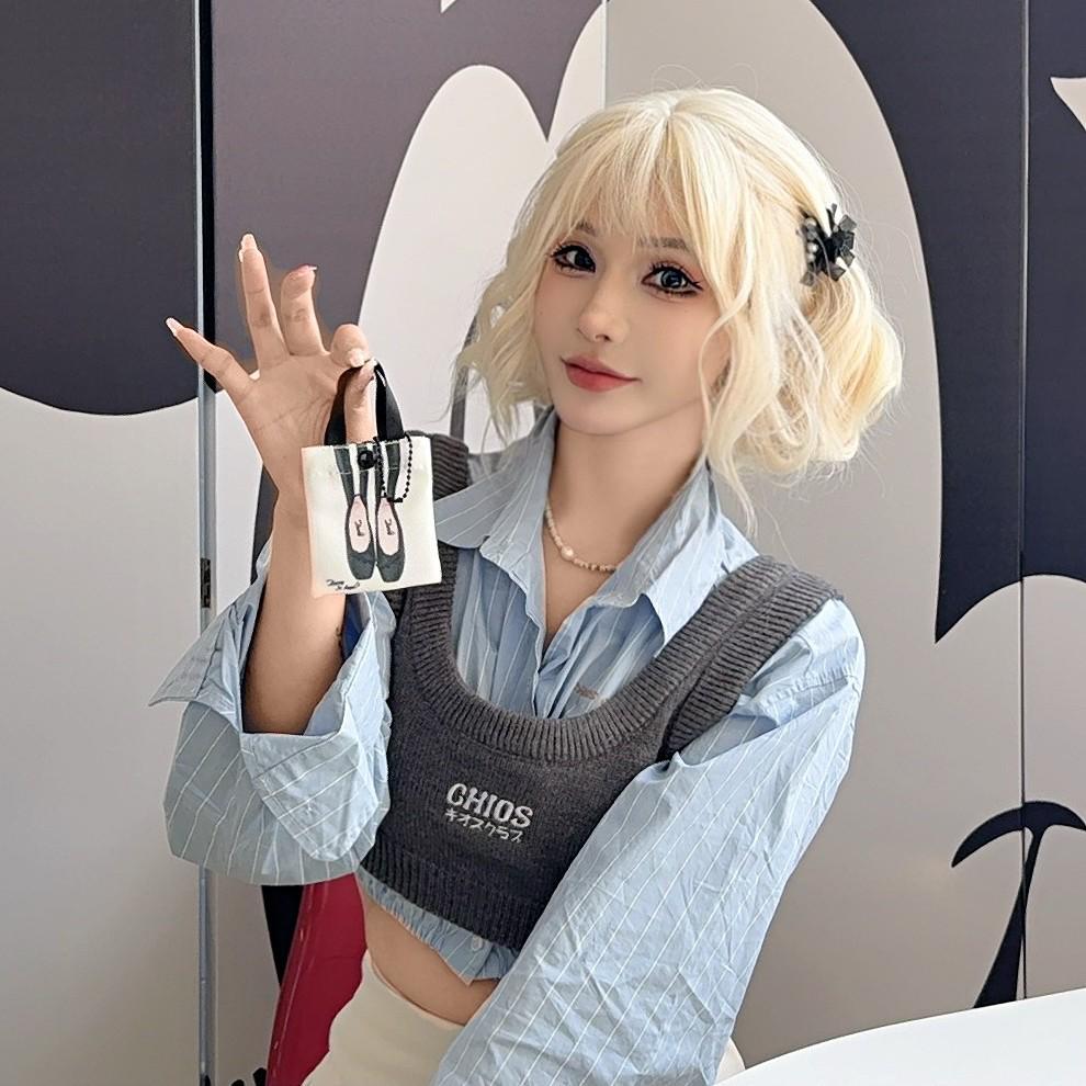 Mini sac de rangement en toile style ballet pour écouteurs et petits objets avec pendentif