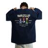 Wassup American Hip-Hop Heavyweight Long-Sleeve T-Shirt for Men, Early Autumn Loose Casual Pure Cotton Versatile Crew Neck Base Shirt