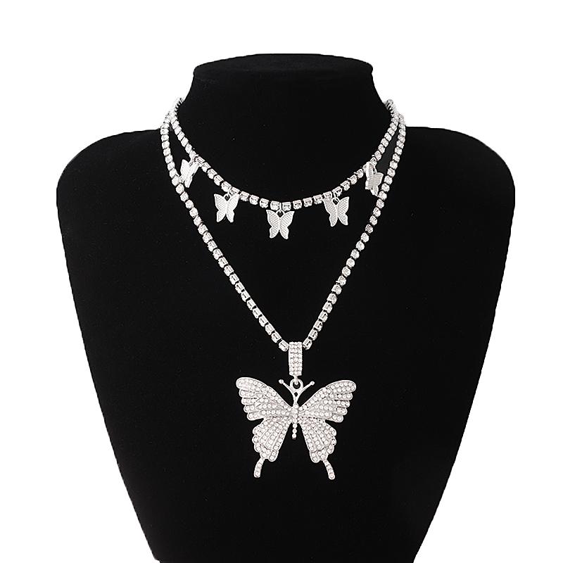 Fashion Creative Rhinestone Butterfly Perfume Keychain Hip Hop Cuban Necklace No. 5 Pendant for Women Elegant Holiday Jewelry