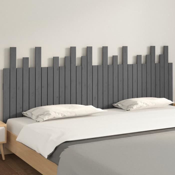 824780 vidaXL Wall-mounted Headboard Grey 204x3x80 Cm Solid Pine Wood