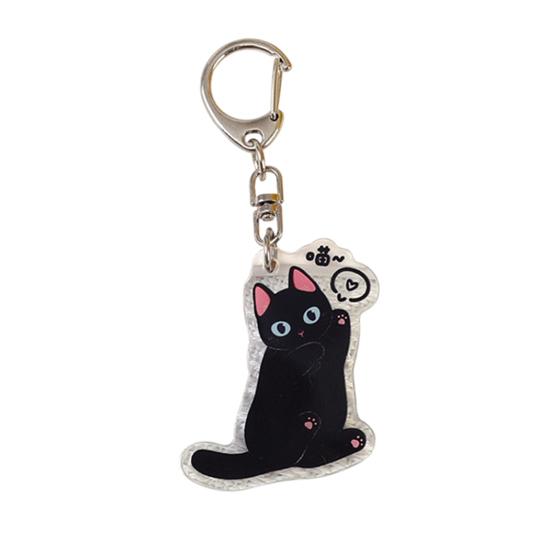 2D Flat Acrylic Cat Charm Keychain Pendant Black Cat Hanging