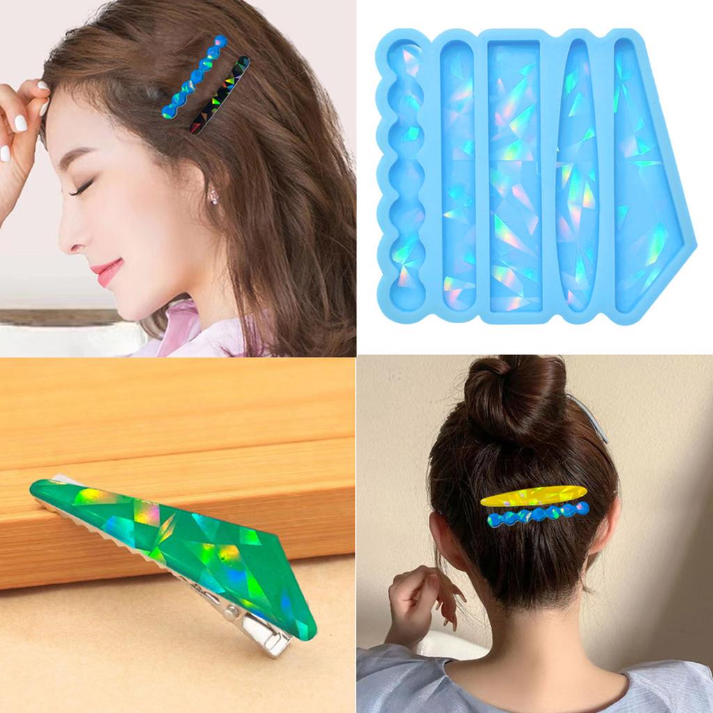 Colorful Holographic Hair Clip Resin Mold Hair Clips Silicone Mold for DIY Craft Crystal Epoxy Mold Jewelry Casting Mold
