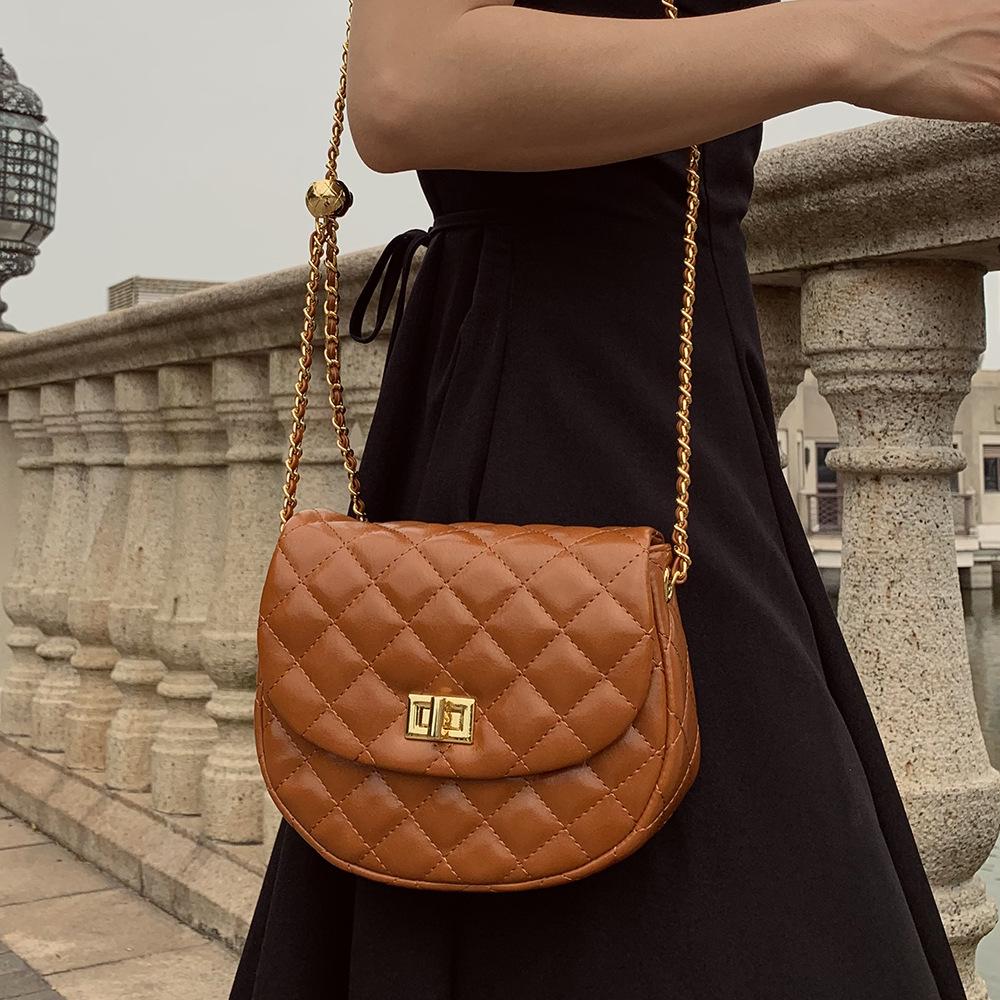 Soft leather 2024 summer new fashion women's shoulder and crossbody bag with diamond embroidery and double-layer chain saddle bag trendy