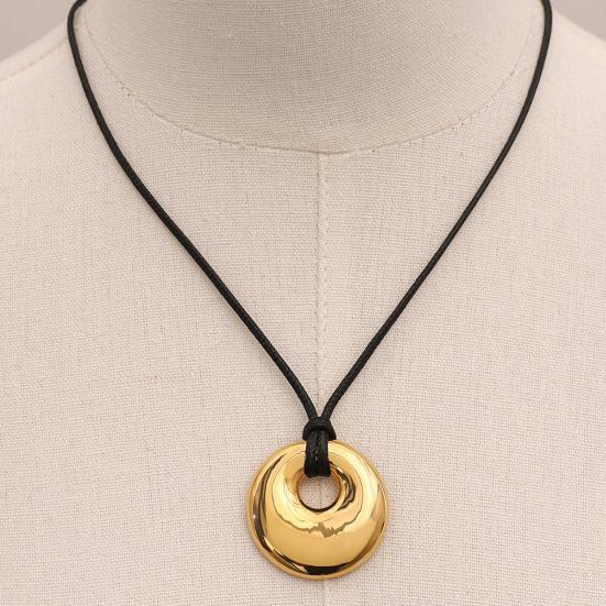 Boho Style Necklace Stainless Steel Ring Pendant Hypoallergenic Necklace Adjustable Black Cord Necklace Jewelry Gift for Him Her