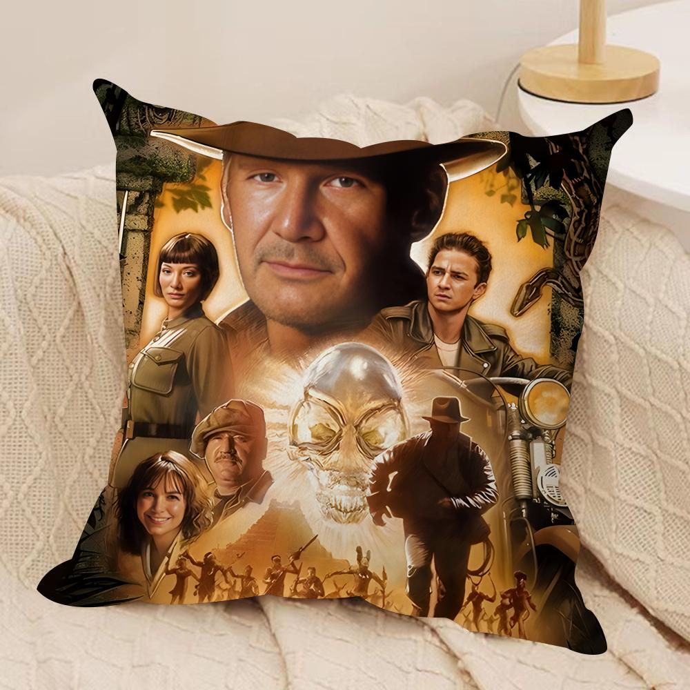 Movie IIndiana JJones Cushion Cover Silky Short Plush Invisible Zipper Dustproof Sofa Pillow Case for Home Decor