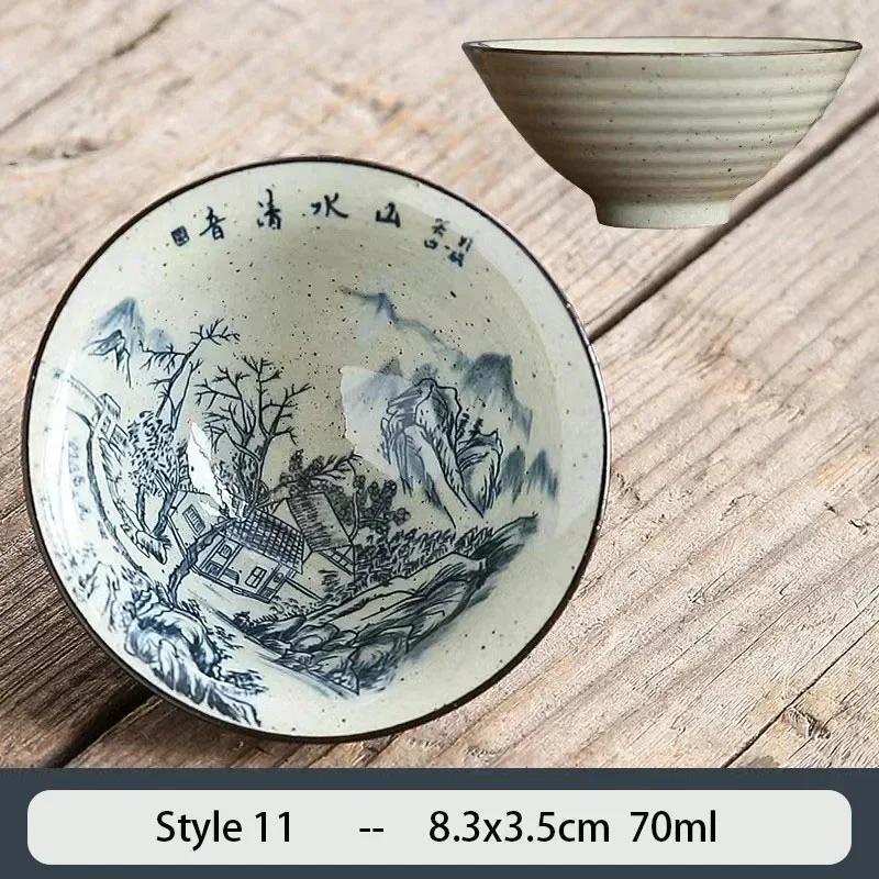 1PCS Chinese Traditional Ceramic Cone Teacup Anti Scaling Handmade Flowers Porcelain Tea Bowl Travel Meditation Cup Tea Set 70ml