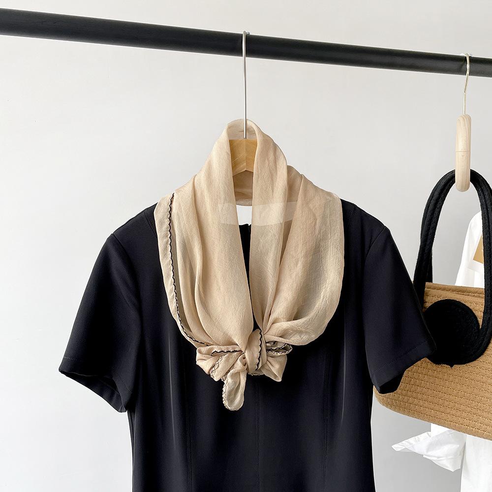 New Lace Cloud Patterned Scarf Simulation Silk Scarf Women'S Style Simple Style Solid Color Thin Small Long Scarf Scarf