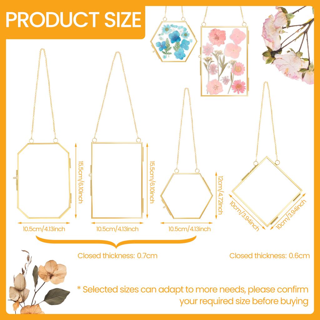 4 Stück Doppelglas Blumenrahmen mit Kette zum Aufhängen Schwebender Bilderrahmen für gepresste getrocknete Blumen Glas Fotorahmen Wanddeko