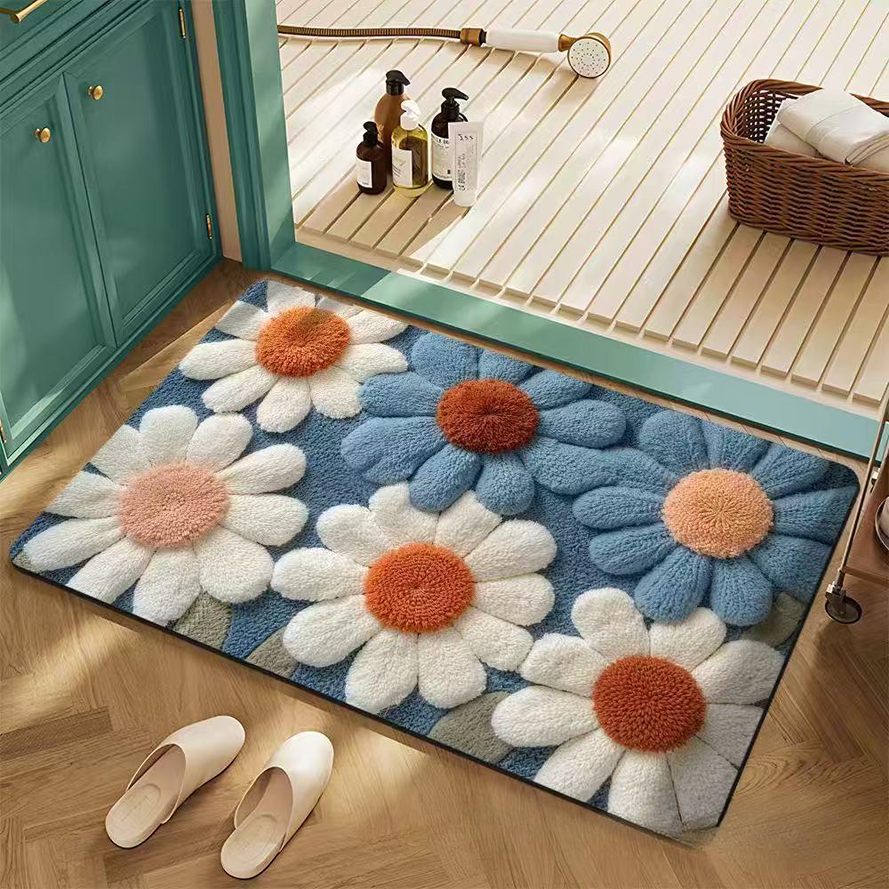 FlowerThickening Bathroom Cashmere Mat Bath Non-slip Carpets In Wash Basin Bathtub  Floor Rug Shower Room Doormat Memory Foam 3D Pad